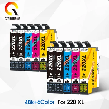QSYRAINBOW 10 pk T2201-T2204 T220 XL Ink jest kompatybilny z Epson Expression XP-320 420 424 WorkForce 2630 2650 2660