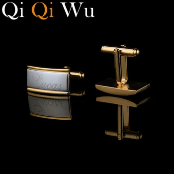 Qi Qi Wu złote grawerowane mankiet guziki prezenty ślubne dla gości spersonalizowane spinki do mankietów francuska koszula męska biżuteria pudełko pudełko