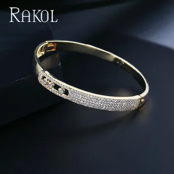 RAKOL luksusowy sześciennych cyrkon Kryształ mikro utorować Urok bransoletki bransoletki dla kobiet różowe złoto kolor partii biżuterii prezent