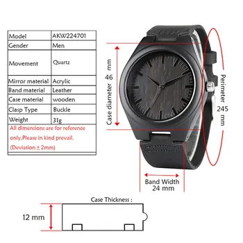 REDFIRE Murzynki Watch Męskie kwarcowy zegarek na rękę ze skóry naturalnej, klasyczne czarne codzienne drewniane zegarki męskie z naturalnego drewna, stylowe zegarki