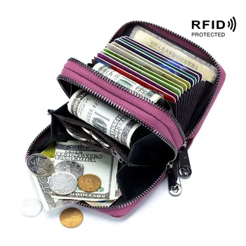RFID podwójny zamek warstwy mapy portfele kobiety skóra naturalna Bank ID karty kredytowe, etui ręcznie moneta torba kobiety portfel