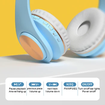 RGB LED Cat Ear słuchawki Bluetooth z mikrofonem bransoletka moda metal CD tekstury bezprzewodowa basu zestaw słuchawkowy dziecko dziewczyna telefon muzyczny kask