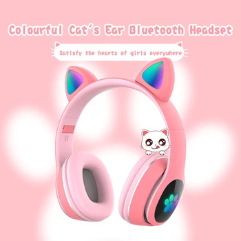 RGB LED Cat słuchawki Bezprzewodowe, słuchawki Bluetooth 5.0-słuchawki Kid Girsl stereo bass muzyka zestaw prezent