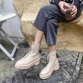 RIZABINA naturalna skóra damskie krótkie buty zapinane na zamek wysoki obcas zimowe buty Damskie ciepłe moda biuro Lady partia buty rozmiar 33-40