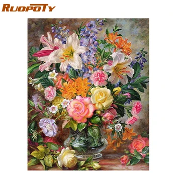 RUOPOTY Frame Flowers Diy Painting By Numbers Acrylic ręcznie malowane Canvas By Numbers Home Wall Art Picture Diy Gift 60x75cm Arts