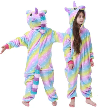 Rainbow Girls Kigurumi For Kids Pijamas Licorne Unicorn Blanket Sleeper Boys Cartoon Piżamy Bielizna Nocna Dla Dzieci