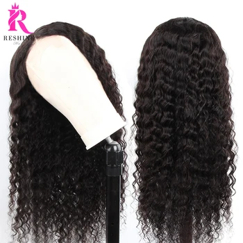 Reshine Hair Deep Wave 4x4 Lace Closure Human Hair peruki damskie czarne wcześniej zerwane 180% mongolskie głębokie kręcone peruki koronki zamknięcia