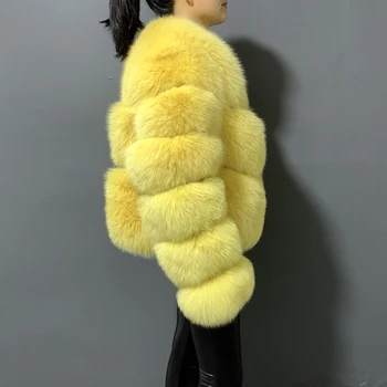 Rf20129 super furry damska kurtka z naturalnego futra lisa VNeck z długim rękawem z naturalnego futra