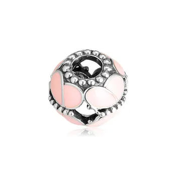 Różowa emalia motyl Urok koraliki do wyrobu biżuterii Wiosna 925 srebro koraliki do bransoletki i bransoletki 2019 biżuteria