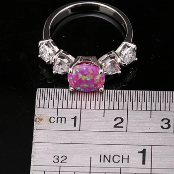 Różowy Ognisty opal białe kamienie posrebrzane srebrne pierścienie rozmiar 6 7 8 9 SF1086
