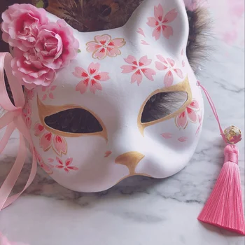 Ręcznie malowane Cat the nine-tailed Fox Mask Natsume's Book of Friends Pulp Half Face Halloween Cosplay Animal Party Toys For Woman
