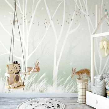 Ręcznie malowane drzewo, las, ptak jeleń 3D photo mural ściany tapetę do pokoju dziecięcego Sypialnia pokój Dzienny Wystrój ścian malarstwo 3D