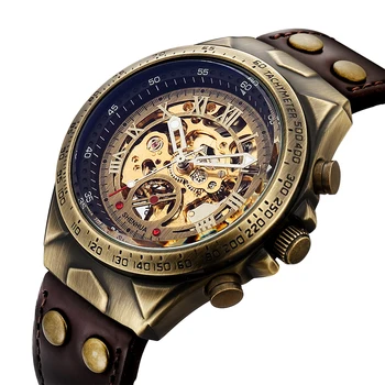 SHENHUA motocykl nowy projekt przezroczysty autentyczne brązowy pas wodoodporny szkielet męskie automatyczne zegarki najlepsze marki luksusowych zegarków