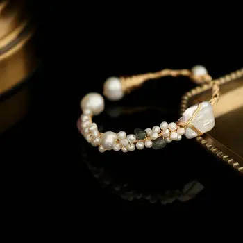 SINZRY oryginalny design złoty kolor ręcznie nieregularne słodkowodne perły drut кинкинг twórczy ślubne mankietów bransoletki