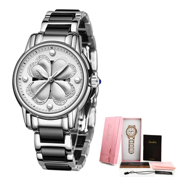 SUNKTA Listy Top Luxury Brand Watch Women damskie ceramiczne zegarki Fashion Dress Lady Girl analogowy zegarek kwarcowy Zegarek Damsk+Box