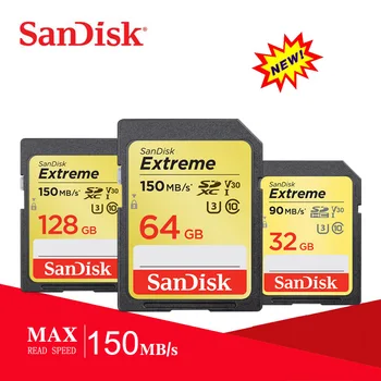 SanDisk Memory Card Extreme SDHC / SDXC SD Card 4K UHD 64GB, 128GB C10 U3 V30 150MB / s UHS-I Flash Card Darmowa wysyłka