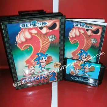 Sega MD game - Sonic 2 z pudełkiem i instrukcją dla 16 - bitowego gry kasety Sega MD Megadrive Genesis system