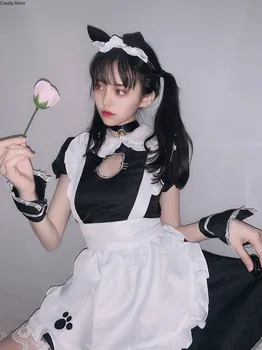 Sexy Arpon Maid Lace Mini Dress Słodkie Lolita Bust Open Halloween Costume Girls Kawaii Anime Outfit Bawełna Z Krótkim Rękawem Dla Kobiet