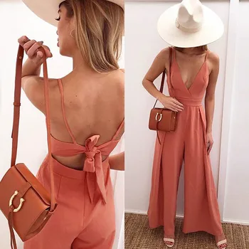 Sexy Backless Women Summer Loose Jumpsuits 2017 New Strap Casual V-neck kombinezon