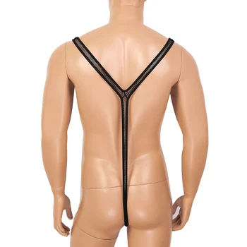 Sexy Przezroczyste Ażurowe Body Mens Erotic Body Lingerie Deep-V Mankini High Cut Thong Teddy Kombinezon Gay Open Butt Underwear
