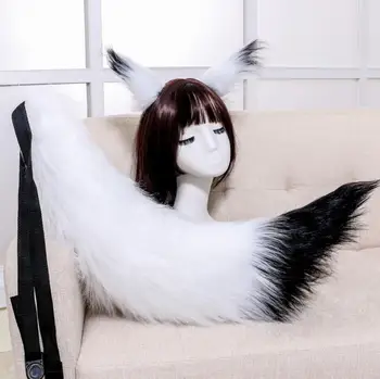 Sexy kobieta piękna Lolita kot Lis opaska na głowę, ogon nakrycie głowy pluszowe uszy ogon Anime cosplay rekwizyty