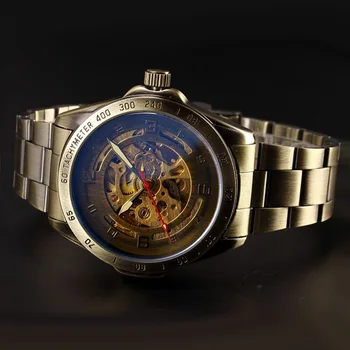Shenhua Mężczyzna Zegarka Mody Vintage, Zegarki Męskie Pasek Ze Stali Nierdzewnej Automatyczny Zegarek Mechaniczny Zegarek Mężczyźni Szkielet Zegarek Reloj