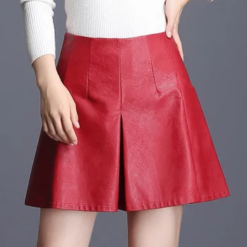 Shuchan Szorty Spódnice Faux Skórzane Szorty Z Wysokim Stanem Femme Koreańskie Szorty Z Kieszeniami Rozmiar Duży Nowy Styl Czarny Czerwony 3353
