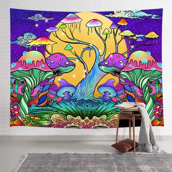 Simsant psychodeliczny Grzyb drzewo gobelin Trippy las słońce sztuka ścienne, tkaniny dekoracyjne do salonu, sypialni wystrój domu