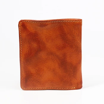 Skóra naturalna portfel dla mężczyzn męski marki Vintage, okrągły skóra krótkie podwójne małe portfele portfel męski Carteira z posiadaczem karty