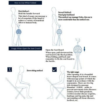 Składany aluminiowy regulowany na wysokość przenośny laska laska krzesło dla osób starszych z siedzeniem wędkarstwo rekreacja stołek