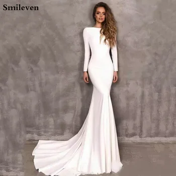 Smileven Syrena Suknie Ślubne Z Długim Rękawem Elegancka Boho Satynowa Suknia Suknie Ślubne 2020 Vestido De Noiva