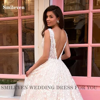Smileven koronkowa suknia ślubna A Line Princess Bride Dresses Backless Puff Tulle suknie ślubne Vestido De noiva