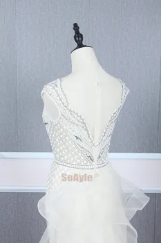 SoAyle luksusowy sukienka z okrągłym dekoltem z koronki suknia wieczorowa dla kobiet bez rękawów wzburzyć odsłonięte plecy Robe De Soire