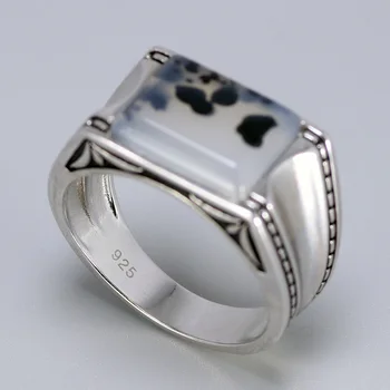 Solidny srebrny pierścień próby 925 fajne rocznika męskie pierścienie Aeolus z naturalnym kamieniem, oryginalny kolor tureckie męskie biżuteria Bague Argent