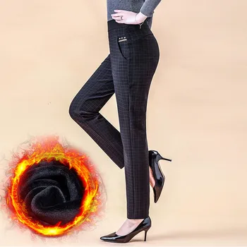 Spodnie damskie wysoka talia aksamit grube damskie zimowe w średnim wieku odcinku ciepłe spodnie elastyczne proste spodnie plus rozmiar 6XL P184