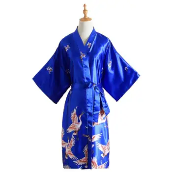 Sprzedaż Ciemno-Niebieski Chiński Kobiece Jedwabny Powiat Szlafrok Suknia Wesele Sexy Koszula Nocna Kimono Szlafrok Rozmiar Plus