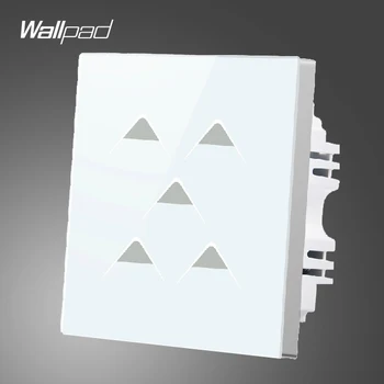 Sprzedaż Wallpad UK 5 Gang 1 Way 5 przycisków Biały ogniotrwały szklany elektryczny led ekran dotykowy przełącznik panelu, Bezpłatna wysyłka