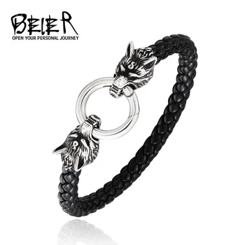 Sprzedaż hurtowa Dropshipping Man ' s Highquality Genes Leather Wolf Bracelet Bangle Jewelry BC-L060