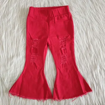 Sprzedaż hurtowa baby girls jesień zima odzież jeansowa Czerwony odzież dziecięca butik mody dzieci dzieci klosz spodnie jeans