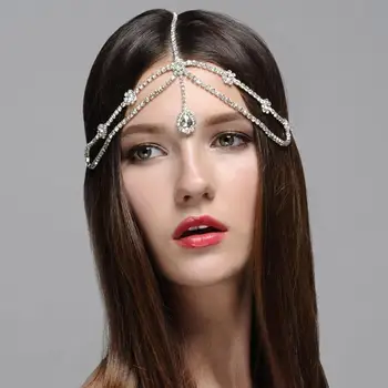 StoneFans Crystal Fashion Gold Bridal Hair Chain biżuteria akcesoria Flower Water Drop Chain rhinestone nakrycia głowy na ślub