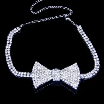 Stonefans duży kryształ rhinestone krawat motyl naszyjnik naszyjnik biżuteria dla kobiet moda Urok sukni ślubnej naszyjnik naszyjnik łańcuch