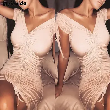 Sukienkę 2018 dla kobiet Wypoczynek plażowy krótka sukienka opaska V-neck mini sukienka z kokardą sexy suknie wieczorowe Vestidos S-XL