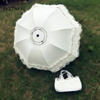 Suknia ślubna koronka ultrafioletowe dowód składany parasol otwarty parasol słoneczny dzień Księżniczka ślubna, filmowanie rekwizyty