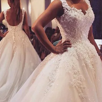 Suknie balowe spaghetti ramiączka biały tiul w kolorze kości słoniowej suknie ślubne 2018 z pereł sukienki druhny małżeństwa dostosowane rozmiar