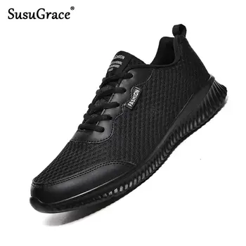 SusuGrace casual netto buty dla mężczyzn nowości odkryty Oddychająca światło sznurowanie mieszkania obuwie jakość plus rozmiar męskie trampki