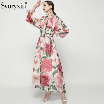 Svoryxiu 2021 New Runway Custom Summer Party Maxi Dress damskie eleganckie dzwony rękawa ogromny kwiatowy print urocze długie sukienki