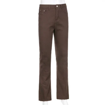 Sweetown Brown Y2K Jeans Joggers Women Flare Pants Vintage Streetwear Mid Waist estetyczne denim spodnie damskie sportowe spodnie