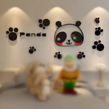Sypialnia dla dzieci ścienny dekor kreskówka Panda naklejki ścienne do pokoju dziecięcego akrylowe 3D DIY domowe naklejki naklejki w różnych rozmiarach tapety