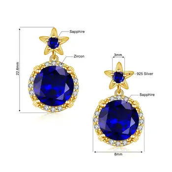 Szjiano Real 925 Srebro Kolczyki Niebieski Szafir Ręcznie Projektant Biżuterii Kwiat Moda Kolczyki Stud Dla Kobiet
