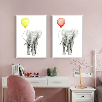 Szkic słoń kolor balon płótno Malarstwo plakaty druk na płótnie ściany sztuki, malarstwo dla dzieci wystrój salonu bez ramki